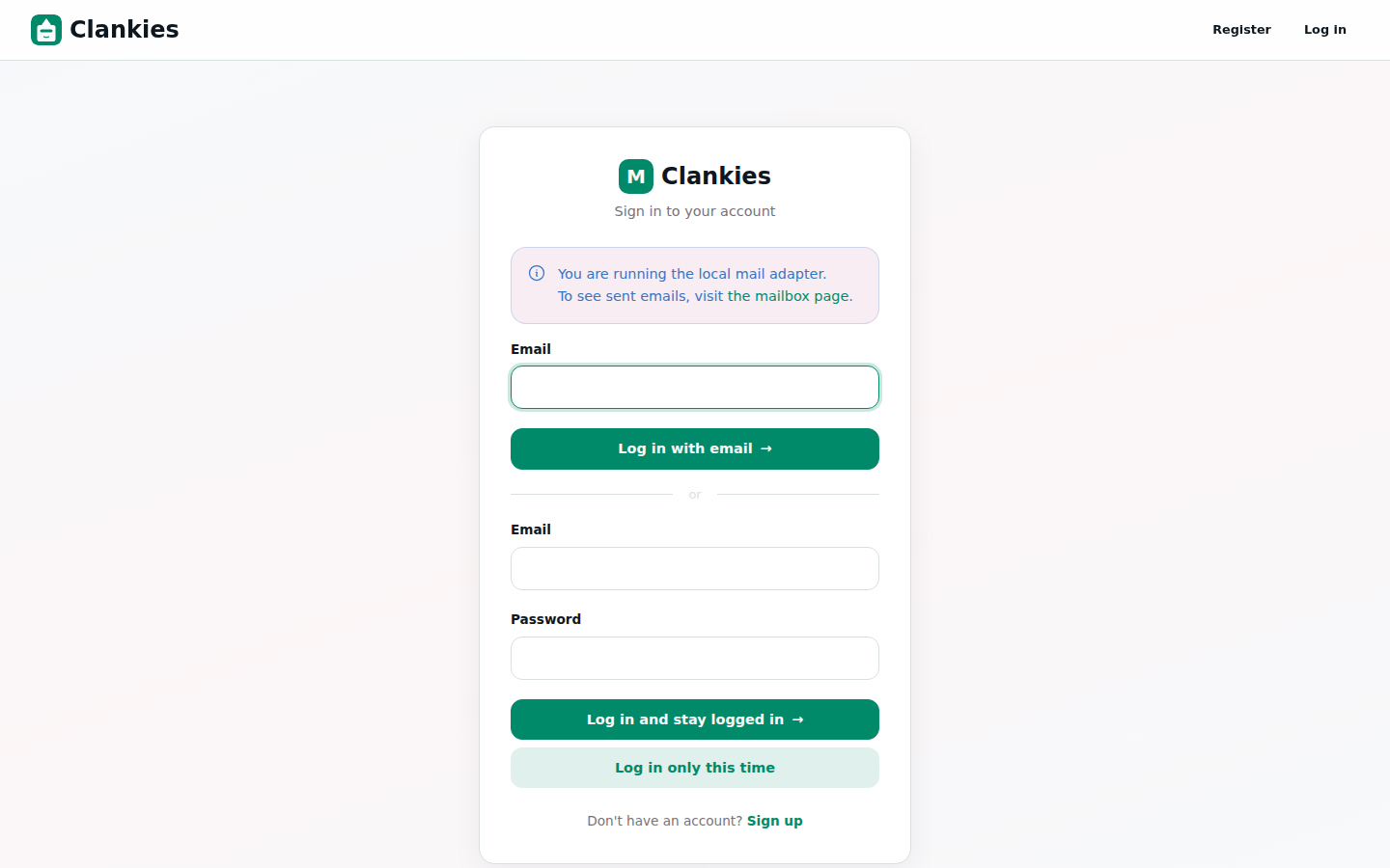 Clankies login page