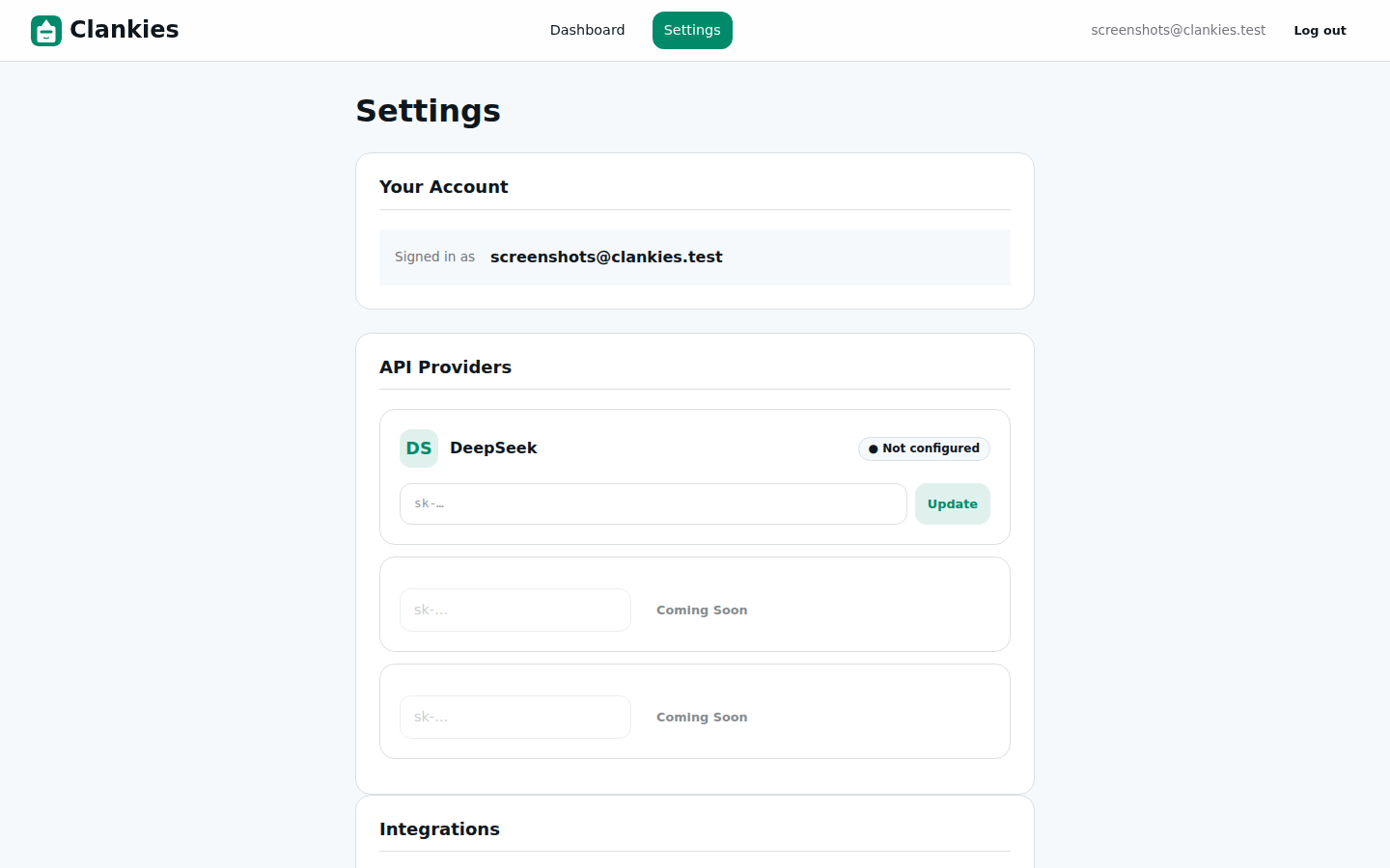 Agent settings with API key configuration